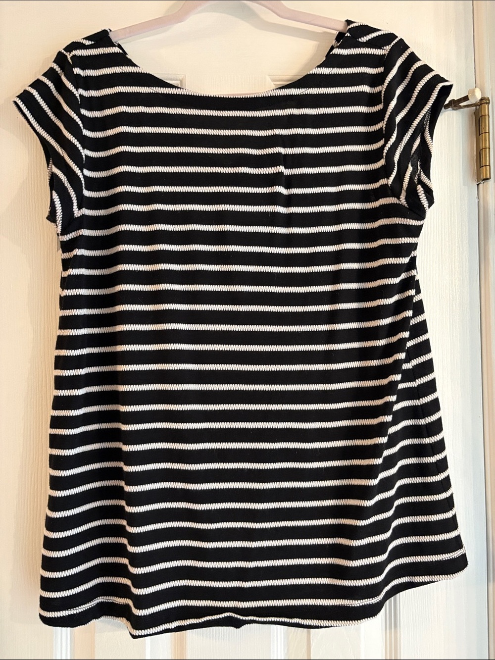 LOFT Black and White Striped Short Sleeve Top